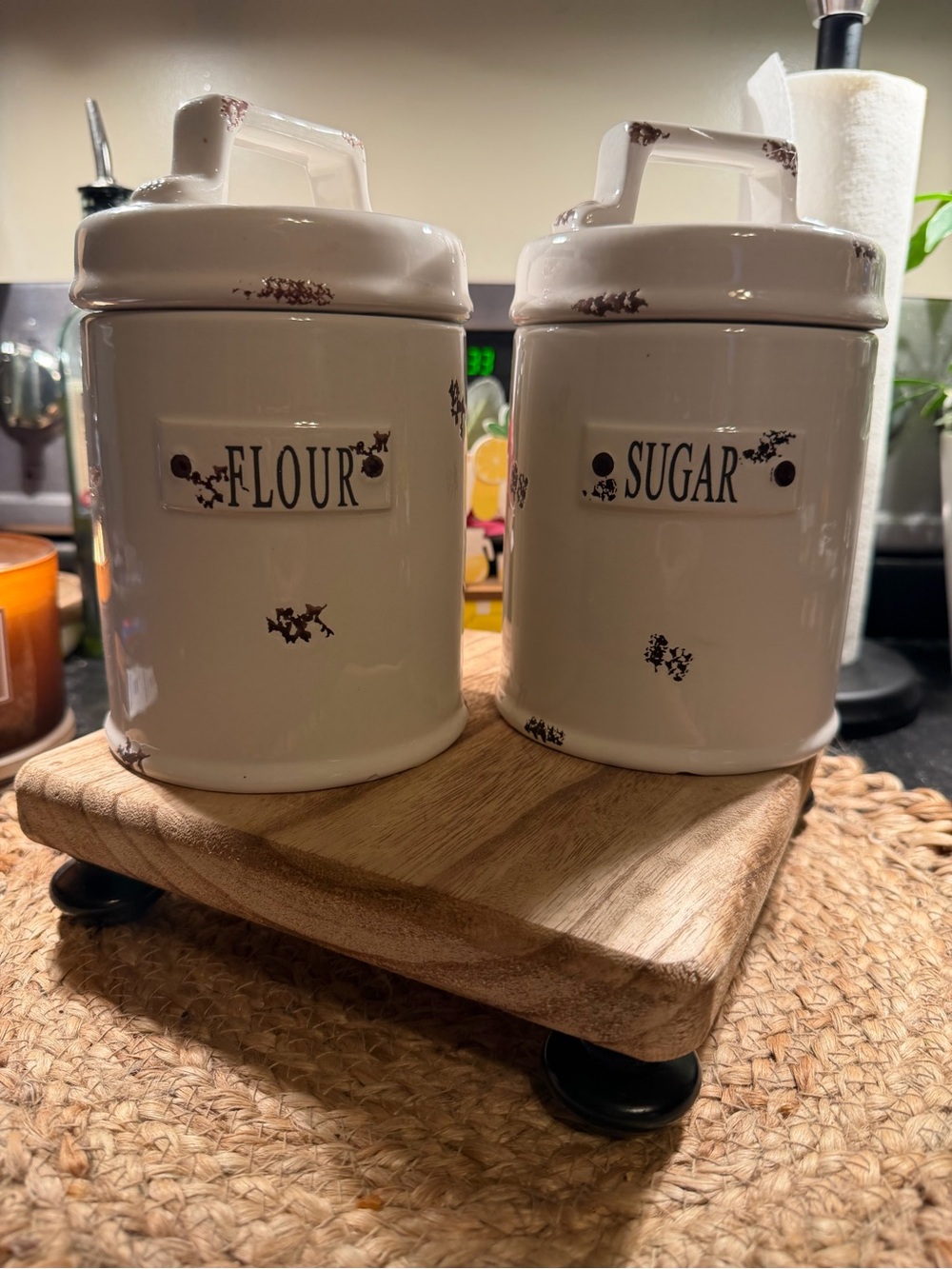 Cream Ceramic Flour & Sugar Canister Set